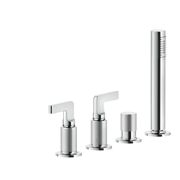 Gessi Inciso Смеситель для ванны, 4 отв, с ручным душем и шлангом, цвет: хром