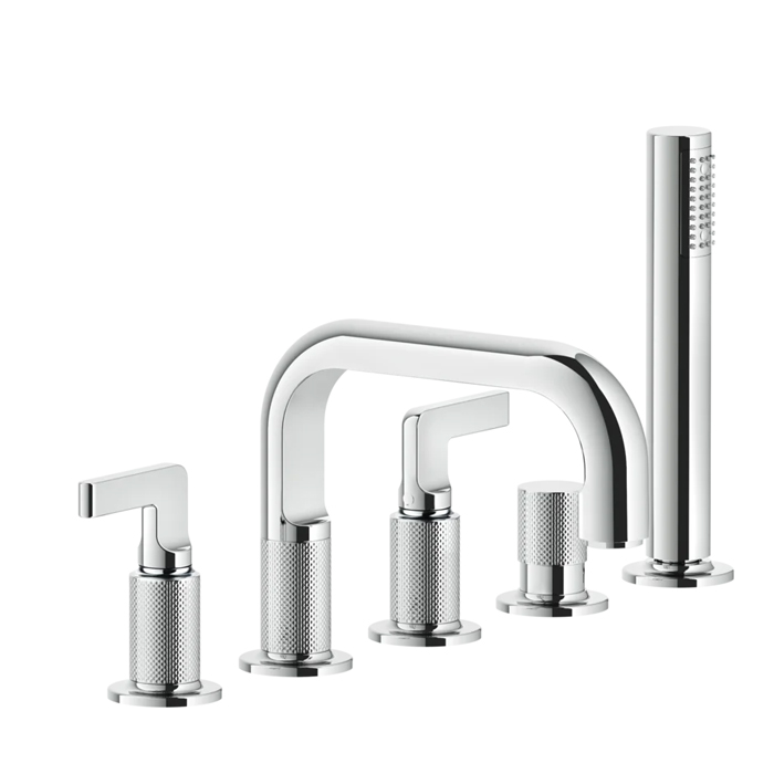 Gessi Inciso Смеситель для ванны, 5 отв, с ручным душем и шлангом, цвет: хром
