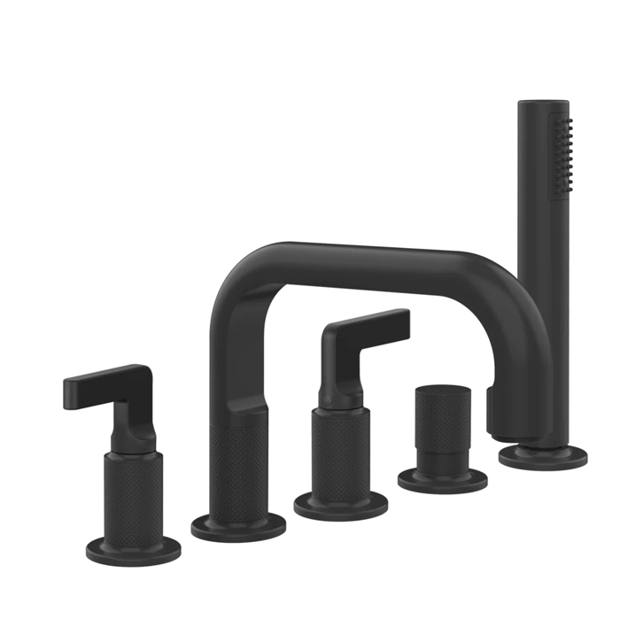 Gessi Inciso- Смеситель для ванны на 5 отверстий с изливом, переключателем, ручным душем и шлангом 1,50 м, цвет: black XL
