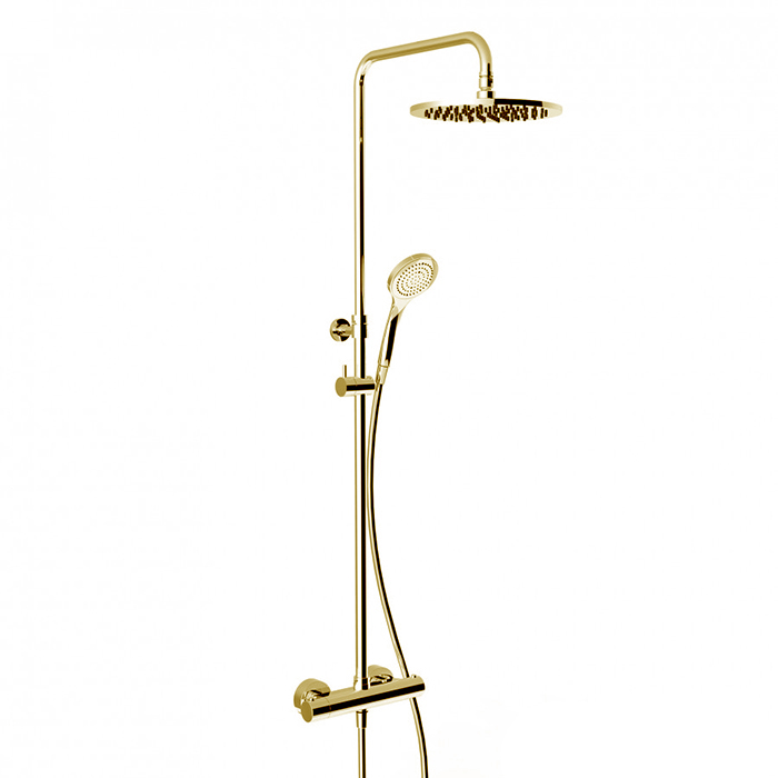 Gessi Minimalistic Душевая стойка, с верхним душем, термостатическим смесителем, ручным душем и шлангом, цвет: Gold PVD
