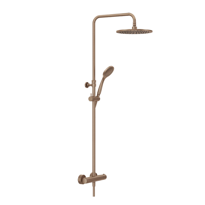 Gessi MINIMALISTIC SHOWER Душевая стойка, с термостатическим смесителем, верхним душем, ручным душем и держателем, цвет: brushed copper pvd
