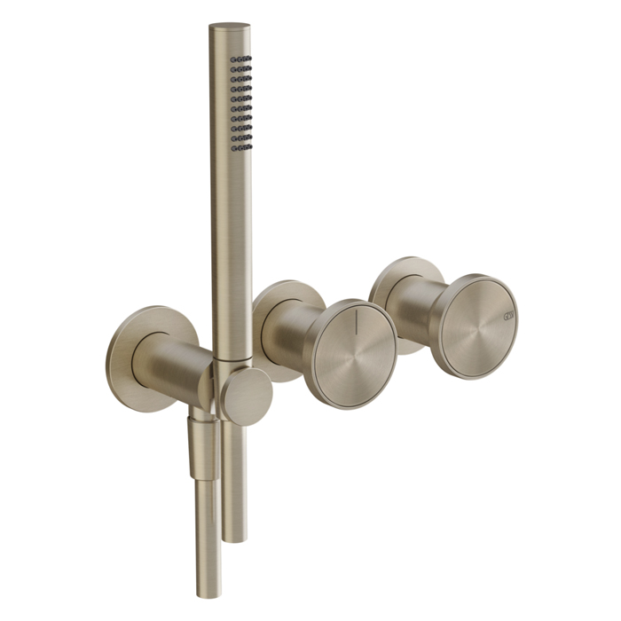 Gessi Origini Смеситель для ванны встраиваемый на 2 выхода, с ручной лейкой, цвет: Finox Brushed Nickel (внешняя часть)