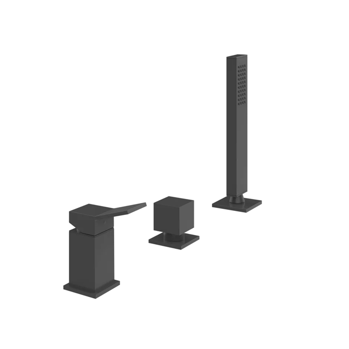 Gessi Rettangolo K Смеситель для ванны, 3 отв, с переключателем и ручным душем, цвет: black XL
