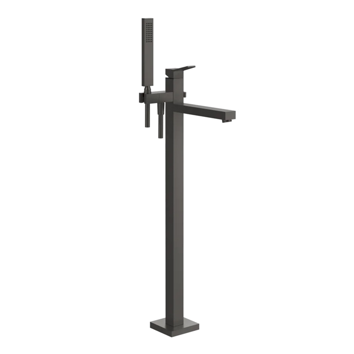Gessi Rettangolo K Смеситель для ванны, напольный, с ручным душем, и шлангом, внешняя часть, цвет: Black Metal Brushed PVD