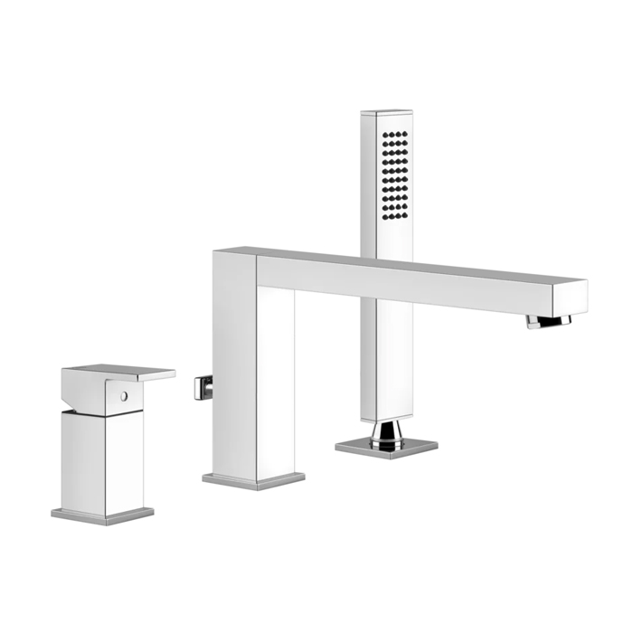 Gessi Rettangolo Смеситель для ванны на 3 отверстия, с переключателем, изливом и ручным душем, цвет: хром
