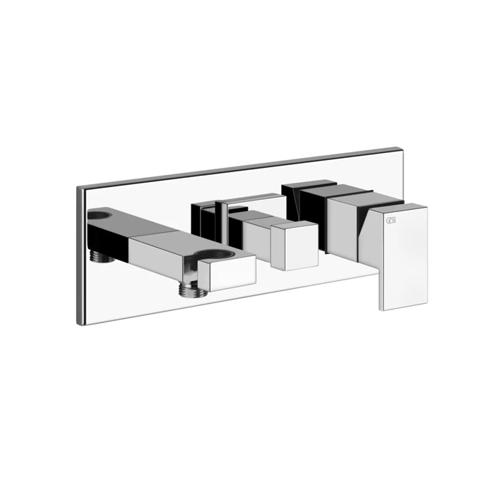 Gessi Rettangolo Встраиваемый смеситель с изливом, подводом воды, держателем лейки и переключателем PUSH, внешняя часть, цвет: хром