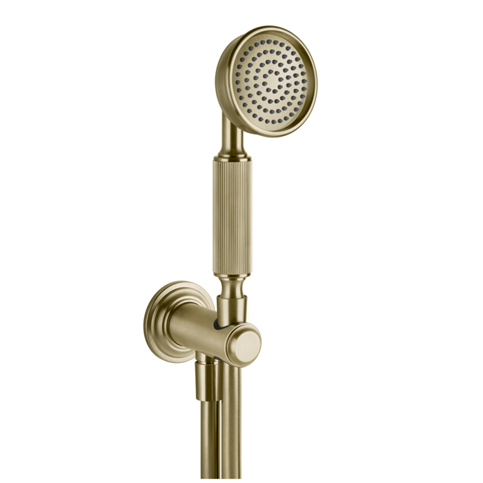 Gessi Venti20 Комплект для душа с ручным душем, шлангом, держателем с подводом воды, цвет: Brushed Brass PVD