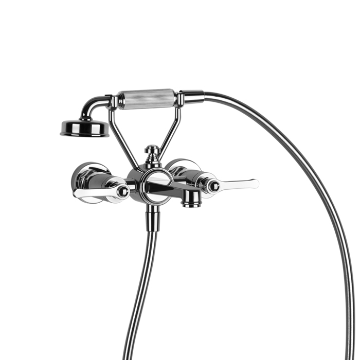 Gessi Venti20 меситель для ванны настенный, двухвентильный, с ручным душем и шлангом, цвет: хром