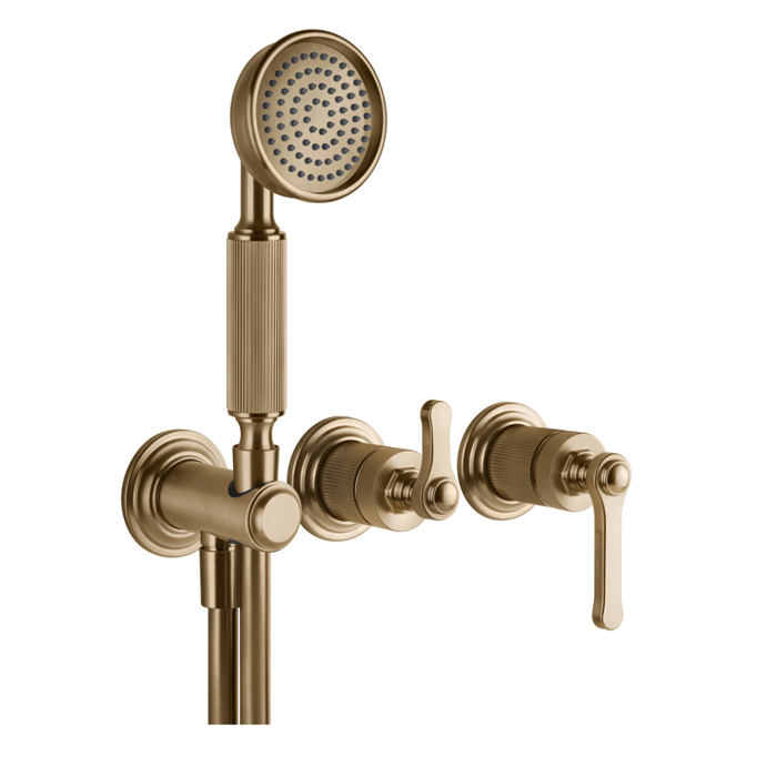 Gessi Venti20 Смеситель для душа, встраиваемый, с переключателем на 2 положения, с ручным душем и шлангом, цвет: Warm Bronz