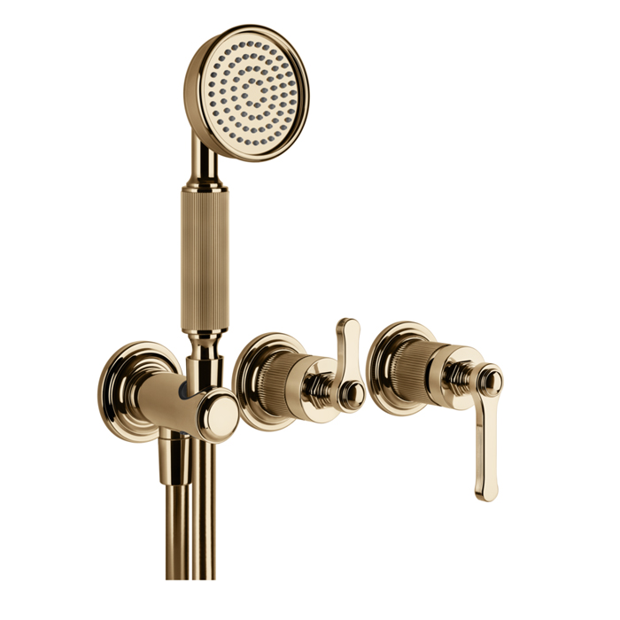 Gessi Venti20 Смеситель для душа, встраиваемый, с переключателем на 2 положения, с ручным душем и шлан, внешн часть, цвет: Warm Bronze PVD