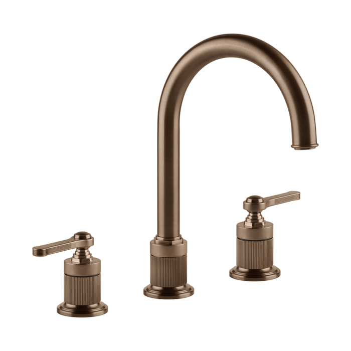 Gessi Venti20 Смеситель для раковины, на 3 отв, высота излива, с донным клапаном, цвет: Copper Brushed PVD