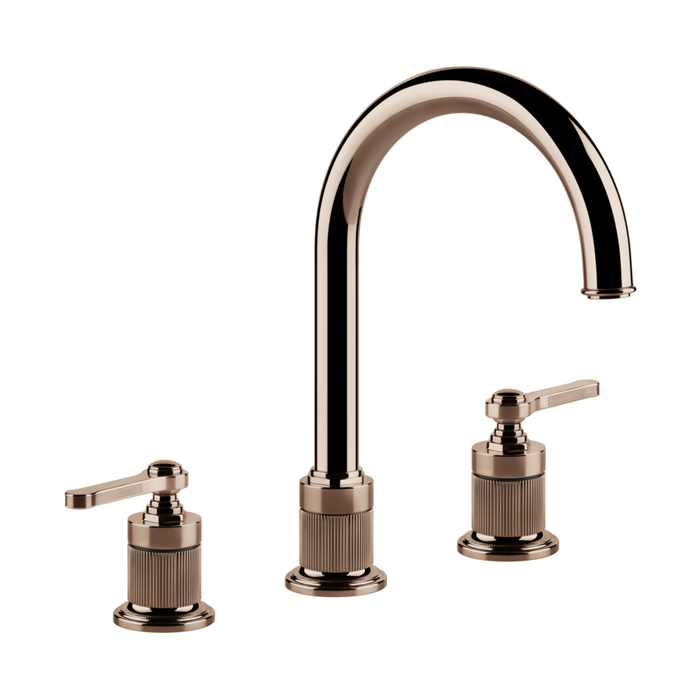 Gessi Venti20 Смеситель для раковины, на 3 отв, высота излива, с донным клапаном, цвет: Copper PVD