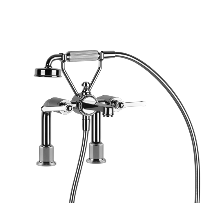 Gessi Venti20 Смеситель для установки на борт ванны на 2 отверстия, двухвентильный, с ручным душем и шлангом, цвет: хром