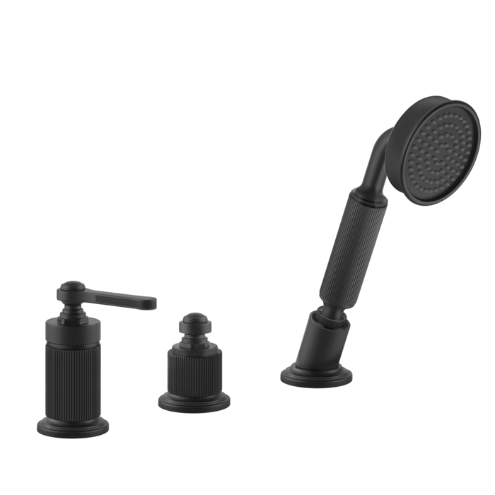 Gessi Venti20 Смеситель для установки на борт ванны на 3 отверстия, однорычажный, без излива, с ручным душем и шлангом, цвет: черный матовый