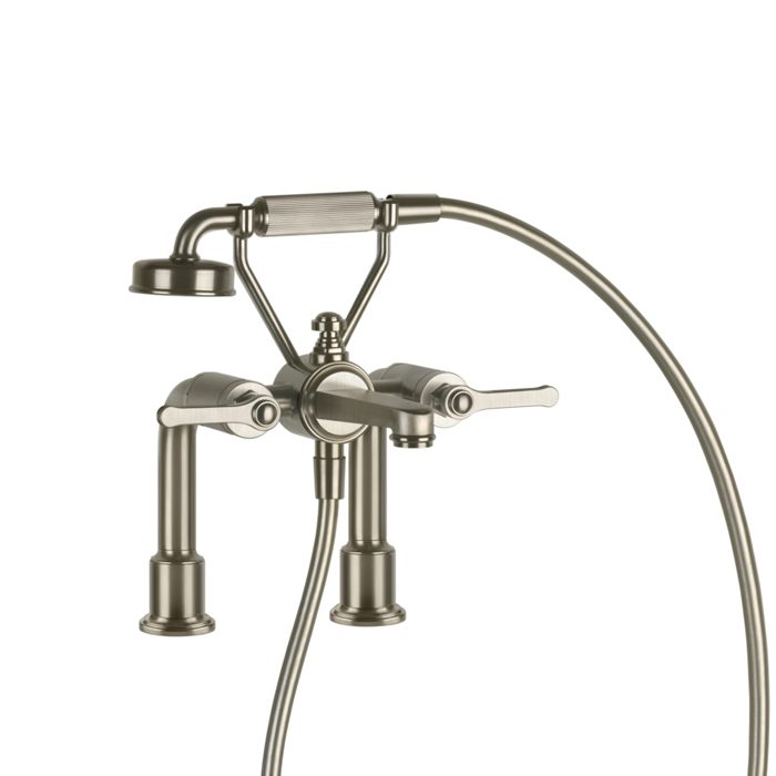 Gessi Venti20 Смеситель для установки на борт ванны на 2 отверстия, с ручным душем и шлангом, цвет: Finox Brushed Nickel