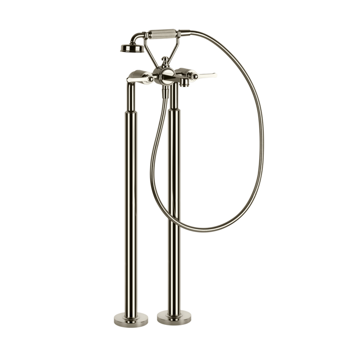 Gessi Venti20 Смеситель для ванны, напольный, с ручным душем и шлангом, цвет: Nickel PVD