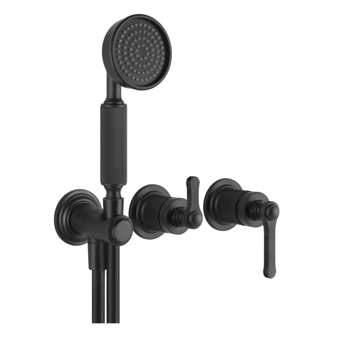 Gessi Venti20 Смеситель встраиваемый, однорычажный, с переключателем на 2 положения, с ручным душем и шлангом, внешняя часть, цвет: черный мат
