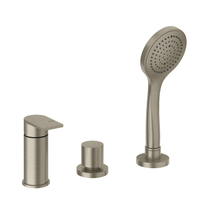 Gessi Emporio Via manzoni Смеситель для ванны, на 3 отв, наполнение через слив-перелив, лейка, цвет: Finox Brushed Nickel