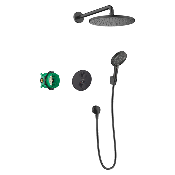 Hansgrohe Croma Душевая система, встраиваемая, верхний душ, с термостатическим смесителем и ручным душем, цвет: черный матовый