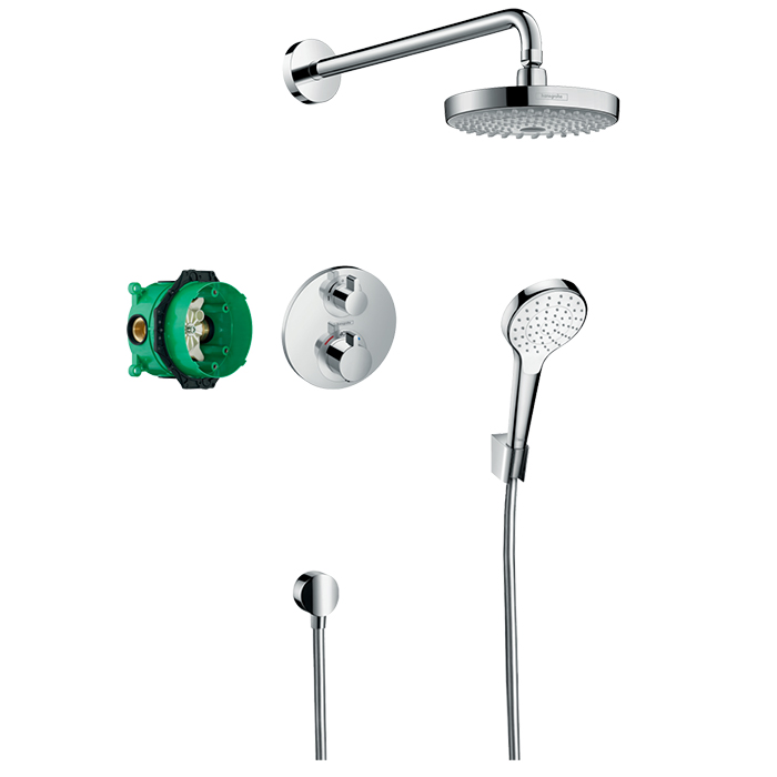 Hansgrohe Croma S Душевая система, верхний душ, смеситель термостатический, с ручным душем, цвет: хром