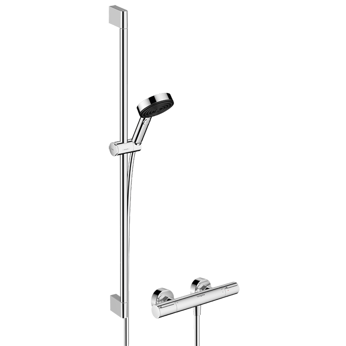 Hansgrohe Ecostat Душевой гарнитур с термостатическим смесителем, ручным душем и душевой штангой, цвет: хром