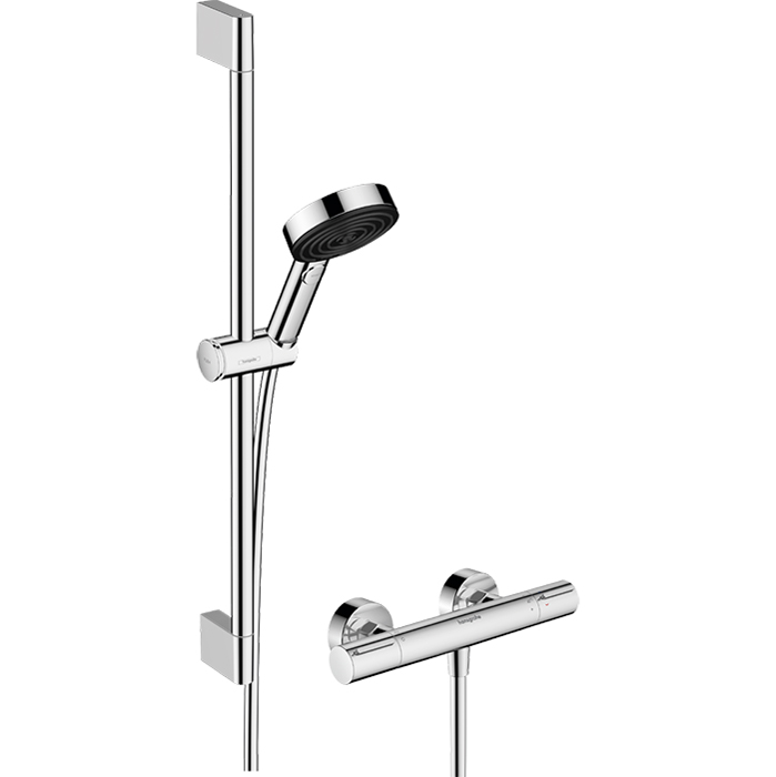 Hansgrohe Ecostat Душевой гарнитур с термостатическим смесителем, ручным душем и душевой штангой, цвет: хром