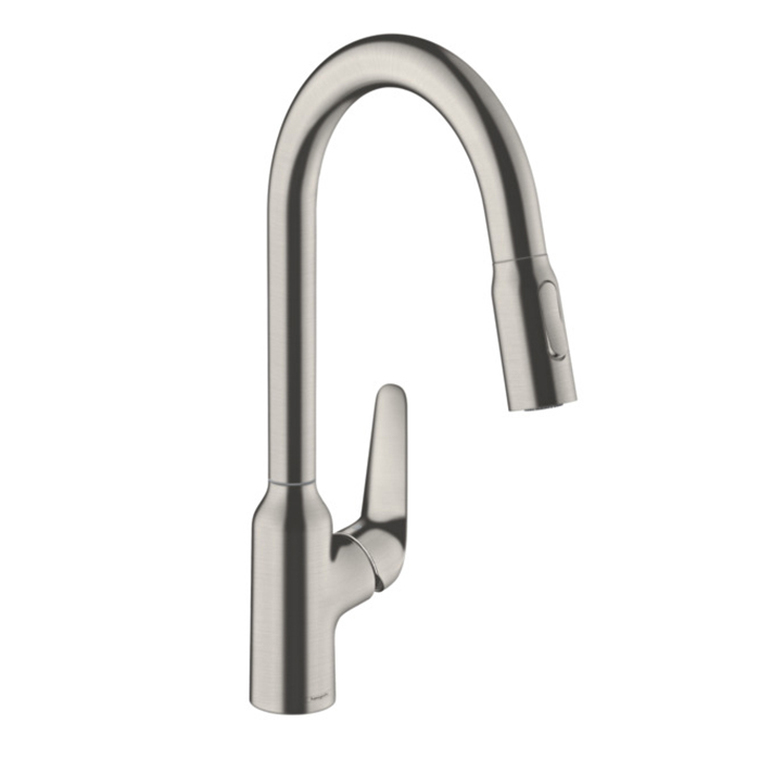 Hansgrohe Focus Кухонный смеситель, на 1 отв, с выдвижным изливом, изилв:, цвет: полированная сталь