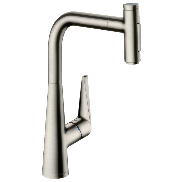 Hansgrohe Talis Select M51 Смеситель для кухни, на 1 отв, поворотный излив: с вытяжным душем, 2jet, h:, sBox, кнопка вкл/выкл, цвет: нержавейка