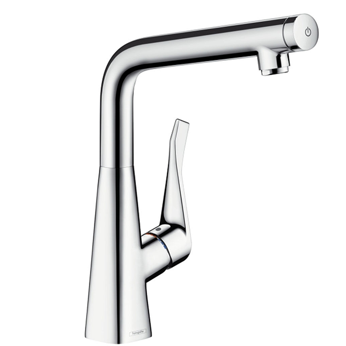 Hansgrohe Metris Select Смеситель для кухни на 1 отв, поворотный излив, кнопка вкл/выкл воды, цвет: хром