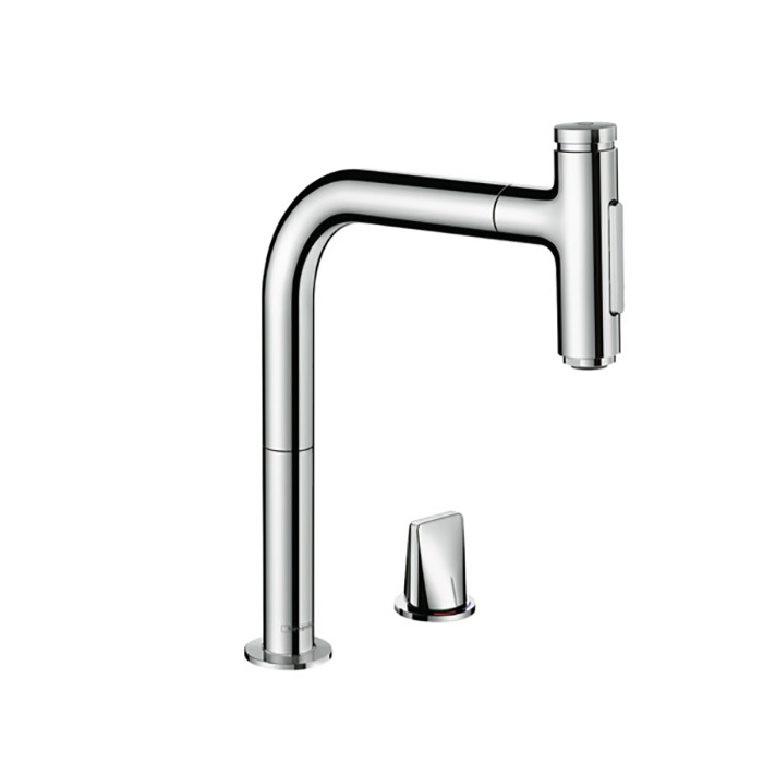 Hansgrohe Metris M71 Смеситель для кухни, на 2 отв, поворотный излив: с вытяжным душем, 2jet, h:, sBox, цвет: хром