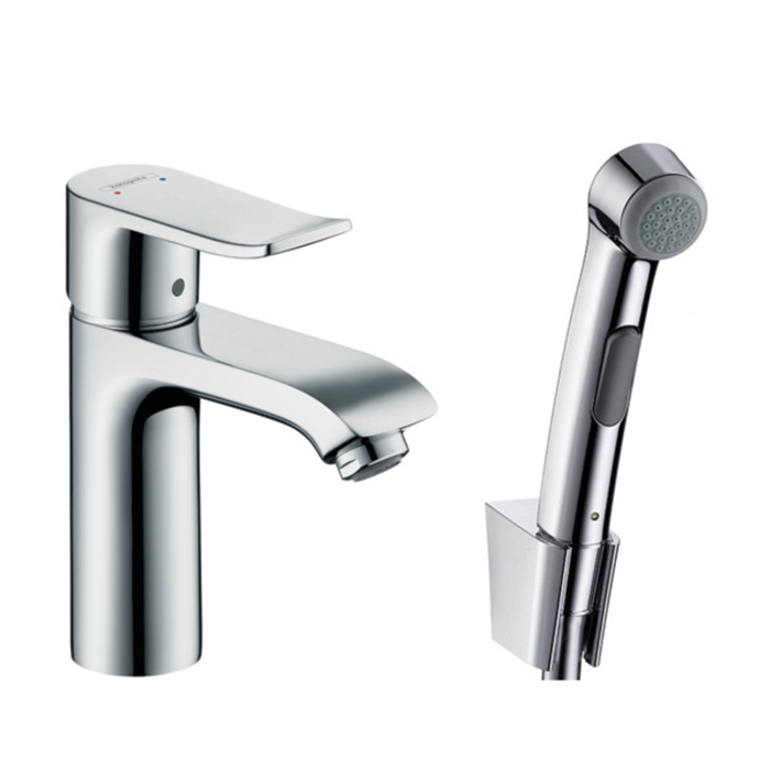 Hansgrohe Metris Смеситель для раковины, на 1 отв, с гигиеническим душем (комплект: шланг:, кронштейн, лейка), цвет: хром