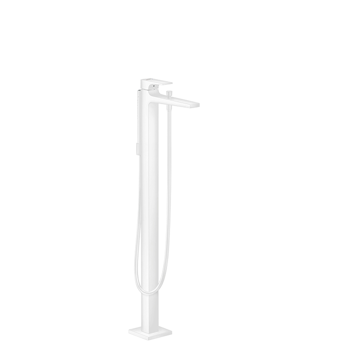 Hansgrohe Metropol Смеситель для ванны, на 1 отв, напольный, с ручным душем, излив, цвет: белый матовый