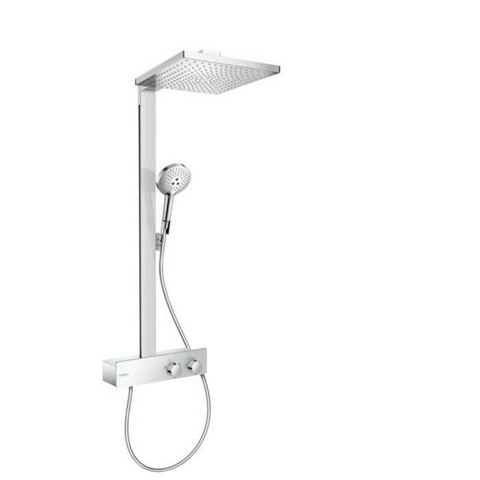 Hansgrohe Showerpipe Rindance E Душевая стойка, с термостатическим смесителем, верхним душем, ручным душем и шлангом, и полкой, цвет: хром