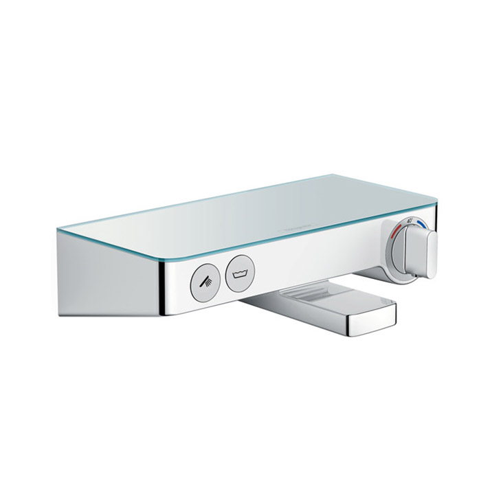 Hansgrohe Ecostat Select Термостат настенный для ванны на 2 источника, с изливом, с полочкой из безопасного стекла, цвет: хром