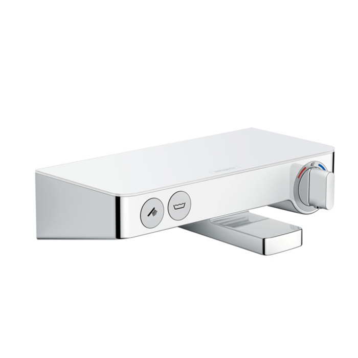 Hansgrohe Ecostat Select Термостат настенный для ванны на 2 источника, с изливом, с полочкой из безопасного стекла, цвет: белый/хром