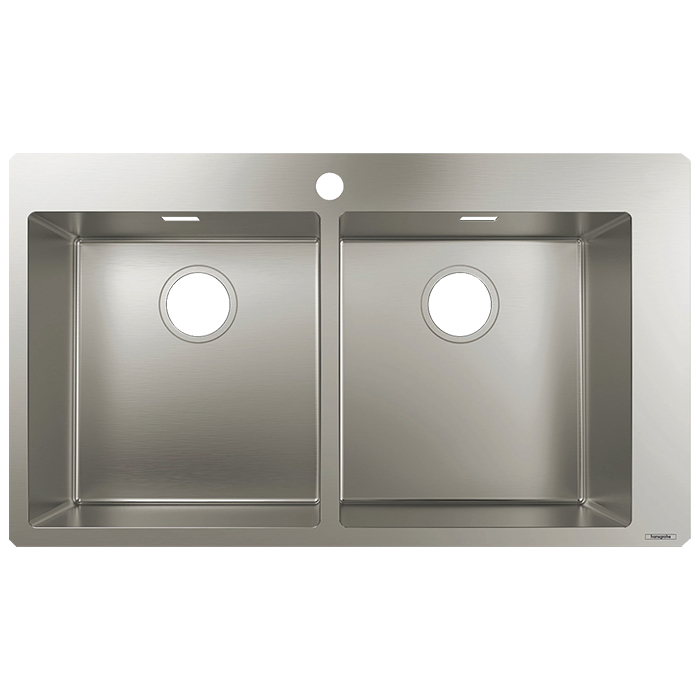 Hansgrohe SilicaTec Кухонная мойка, с 1 отв, 2 чаши, цвет: нерж сталь