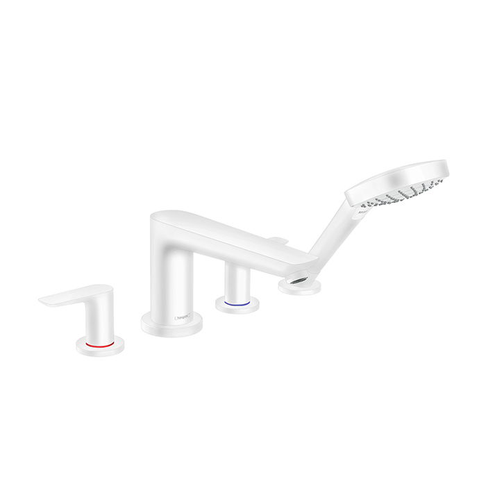 Hansgrohe Talis E Смеситель на борт ванны, на 4 отв, с ручным душем, излив, цвет: белый матовый
