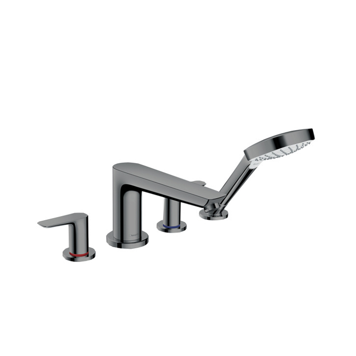 Hansgrohe Talis E Смеситель на борт ванны, на 4 отв, с ручным душем, излив, цвет: шлифованный черный хром