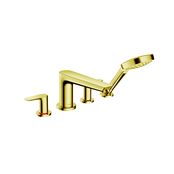 Hansgrohe Talis E Смеситель на борт ванны, на 4 отв, с ручным душем, излив, цвет: золото