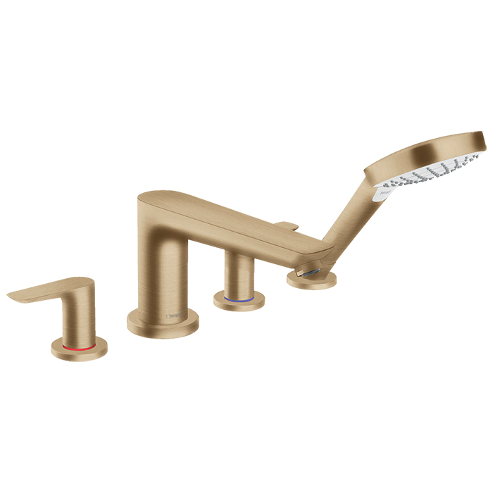 Hansgrohe Talis E Смеситель на борт ванны, на 4 отв, с ручным душем, излив:, цвет: шлифованная бронза