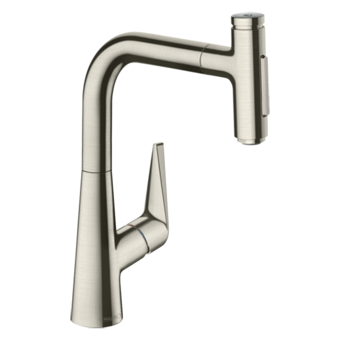 Hansgrohe Talis Смесиетель для раковины, на 1 отв, с выдвижным изливом, цвет: сталь