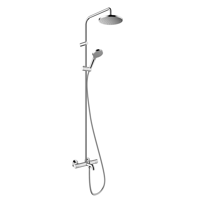Hansgrohe Vernis Blend Душевая стойка с верхним душем 200 1jet с термостатом для ванны, EcoSmart, цвет: хром