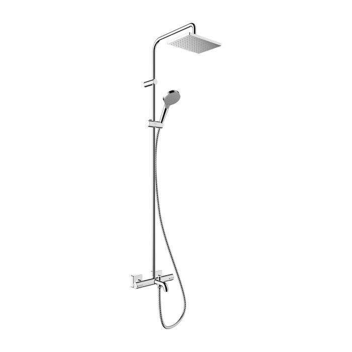 Hansgrohe Vernis Shape Душевая стойка с верхним душем 230 1jet с термостатом для ванны, цвет: хром