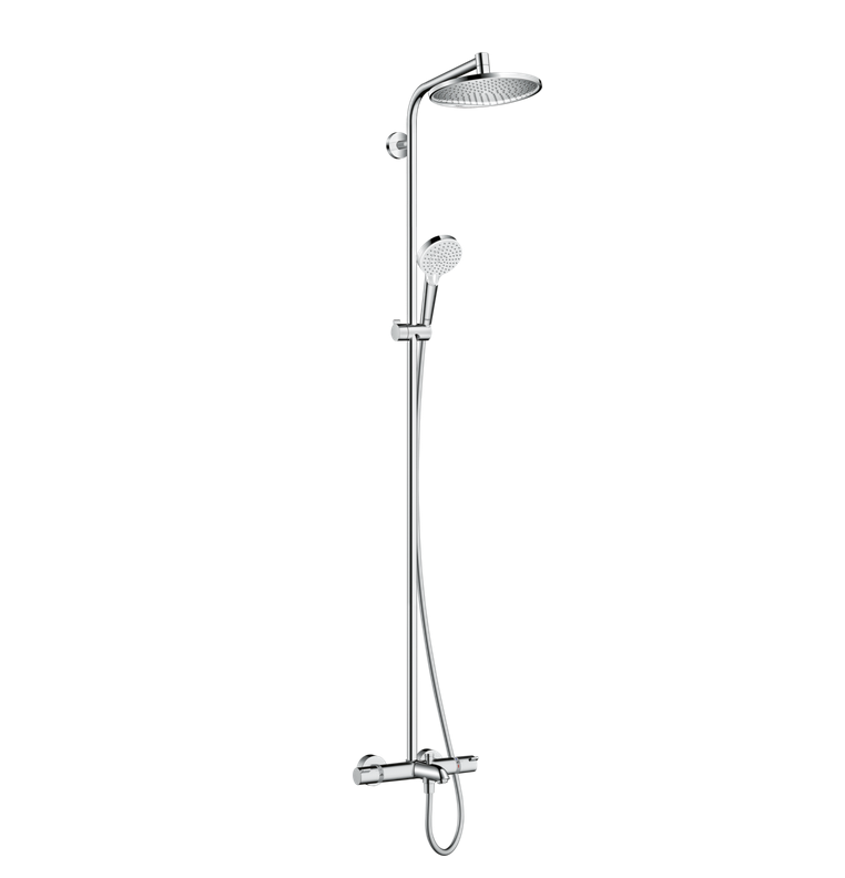 Hansgrohe Crometta Showerpipe S 240 SHP: термостат для ванны + стойка с верхним душем + ручной душ со шлангом, цвет: хром