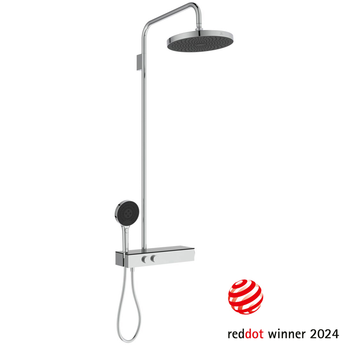 Ideal Standard Ceratherm SOLOS Душ. система с термостатом Cool body, с верхним душем, ручной душ - 3 режима, шланг:, стекл. полка, цвет: хром
