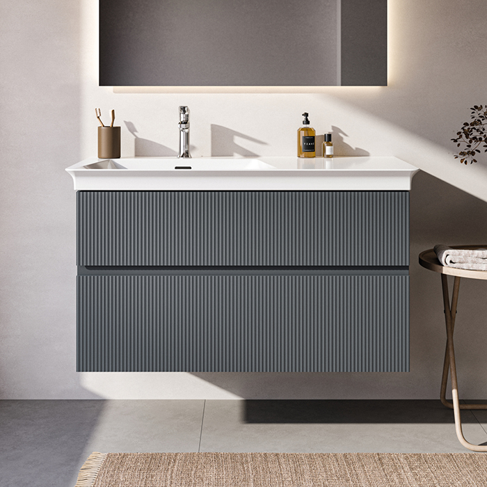 Ideal Standard Finesse Тумба с раковиной, подвесная, SX, 2 ящика, 1 отв, цвет: пепельно-голубой матовый