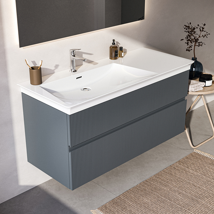 Ideal Standard Finesse Тумба с раковиной, подвесная, SX, 2 ящика, 1 отв, цвет: пепельно-голубой матовый