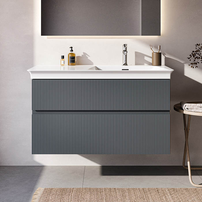 Ideal Standard Finesse Тумба с раковиной, подвесная, DX, 2 ящика, 1 отв, цвет: пепельно-голубой матовый
