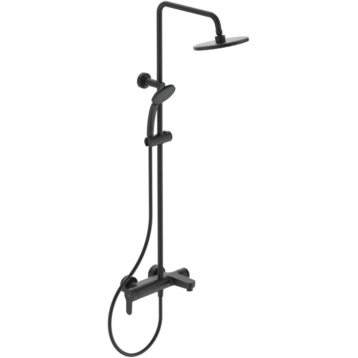 Ideal Standard IdealRain Cerafine O Душевая система с настенным смесителем, верхним душем, держателем, лейкой для душа и шлангом, цвет: черный матовый