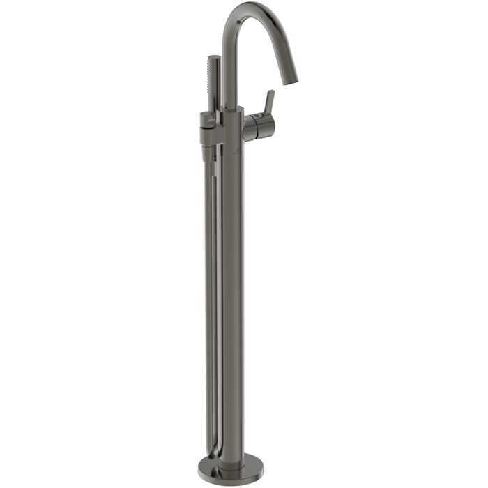 Ideal Standard Joy Смеситель для ванны, напольный, с ручным душем Stick, шланг для душа Idealflex, для монтажа с A6133NU, цвет: PVD Magnetic Grey